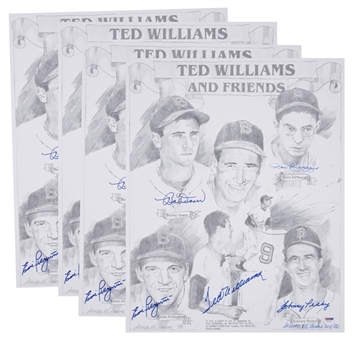 Lot Of (4) Ted Williams and Friends Signed Print With 5 Signatures Including Williams (PSA/DNA)